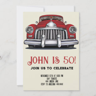 Uitnodiging 50ste verjaardag retro auto