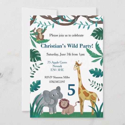 Uitnodiging 5e verjaardag Oerwoud (Voorkant)