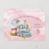 Uitnodiging 5e verjaardag treinmachinemeisje (Voorkant / Achterkant)