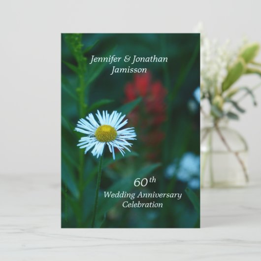 Uitnodiging 60-jarig huwelijksfeest Wit Madeliefje (Staand voorkant)