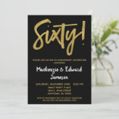 Uitnodiging 60-jarig jubileum Black Gold Script (Staand voorkant)
