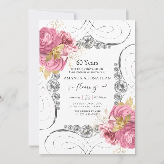 Uitnodiging 60e Diamanten Huwelijksjubileum Feest (Voorkant)