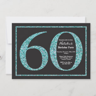 Uitnodiging 60e verjaardag Turquoise Glitterschool