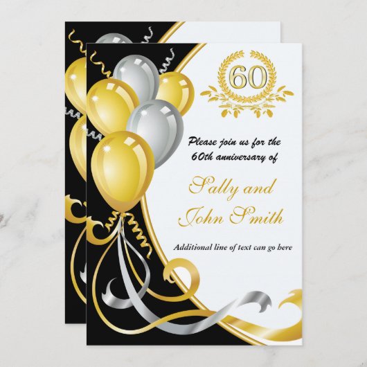 Uitnodiging 60ste verjaardag goud & zilver jubileu (Voorkant / Achterkant)