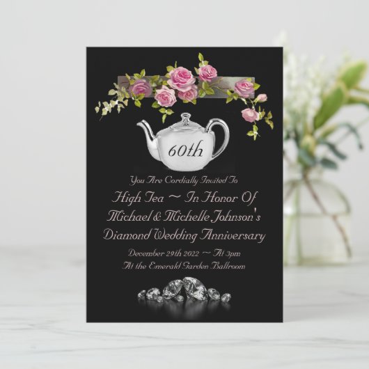 Uitnodiging 60ste verjaardag thee (Staand voorkant)
