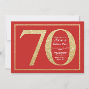 Uitnodiging 70ste verjaardag Rood en Goud Glitters