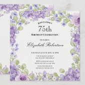 Uitnodiging 75e verjaardag Elegante paarse bloemen
