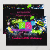 Uitnodiging 80's Neon Verf Glow Feest (Voorkant / Achterkant)