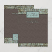 Uitnodiging Aankondiging Damask Bruin Turq 5 (Voorkant / Achterkant)