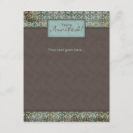 Uitnodiging Aankondiging Damask Bruin Turq 5