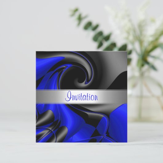 Uitnodiging Abstracte blauwe curve (Staand voorkant)