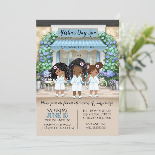 Uitnodiging Afrikaanse Amerikaanse Spa Party (Staand voorkant)