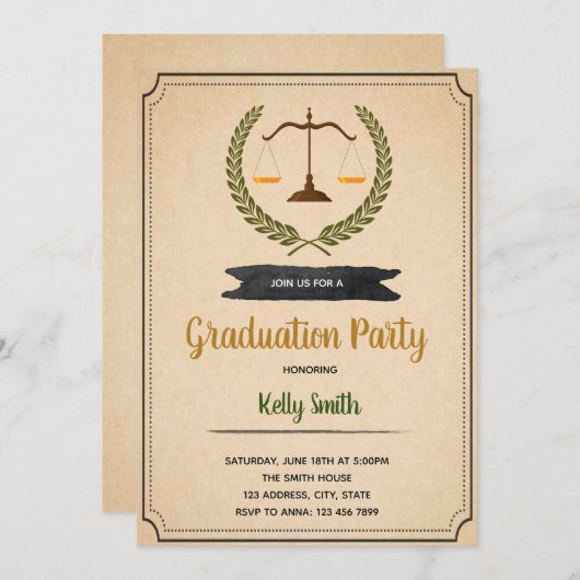 Uitnodiging afstudeerfeest rechtenstudent (Voorkant / Achterkant)