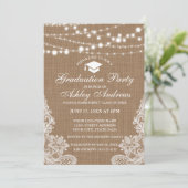 Uitnodiging Afstuderen Rustic Burlap Lights W (Staand voorkant)