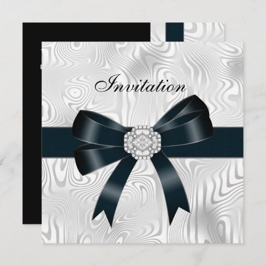 Uitnodiging Alle keren Abstract Zilverwitte Bow (Voorkant / Achterkant)