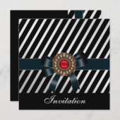 Uitnodiging Alle Occasies Zwarte witte strepe Red (Voorkant / Achterkant)