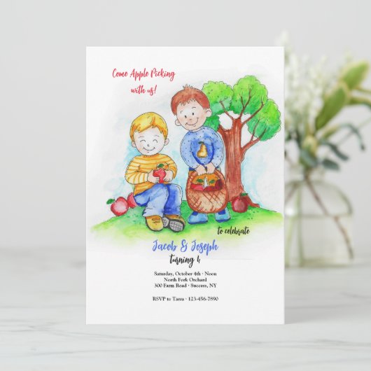 Uitnodiging Appelpluk Jongens (Staand voorkant)