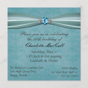  uitnodiging Aqua Damask Birthday