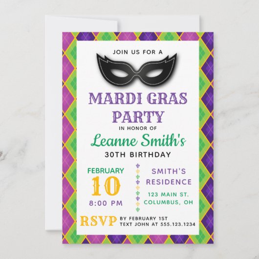 Uitnodiging Argyle Mardi Gras (Voorkant)