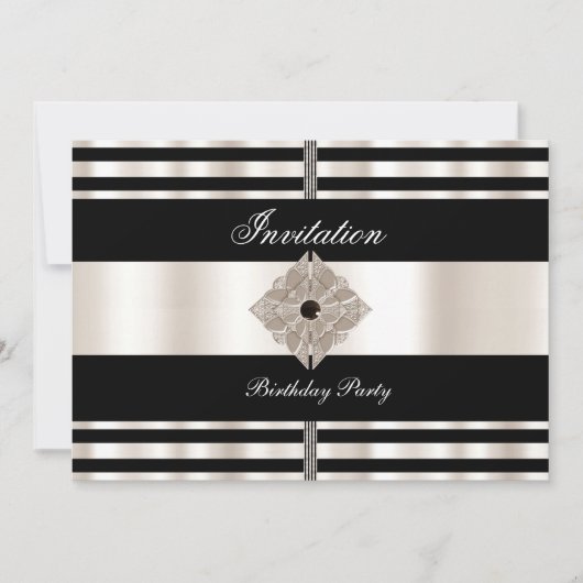 Uitnodiging art Deco Black Sepia Cream Stripe (Voorkant)