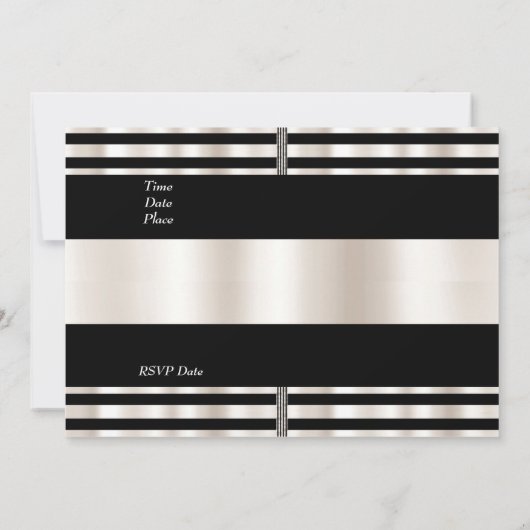 Uitnodiging art Deco Black Sepia Cream Stripe (Achterkant)