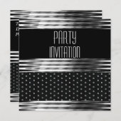 Uitnodiging Art Deco Black Silver Spot (Voorkant / Achterkant)