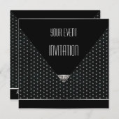 Uitnodiging Art Deco Black Silver White Spots (Voorkant / Achterkant)