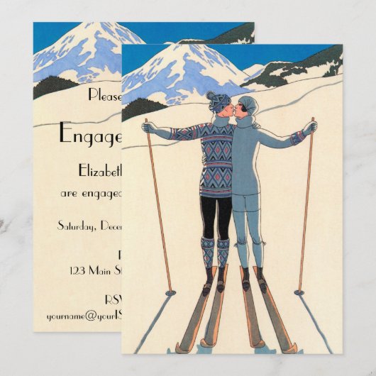 Uitnodiging  Art Deco Love Engagement Party (Voorkant / Achterkant)