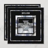 Uitnodiging Art Deco Silver Black Diamond Swan (Voorkant / Achterkant)