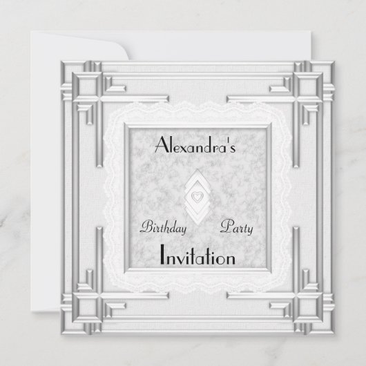 Uitnodiging Art Deco Silver White (Voorkant)