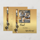Uitnodiging artistieke Gold Tiger Bachelorette Par (Voorkant / Achterkant)