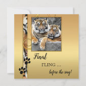 Uitnodiging artistieke Gold Tiger Bachelorette Par (Voorkant)