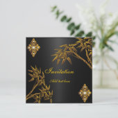 Uitnodiging Aziatische goud en Zwarte (Staand voorkant)