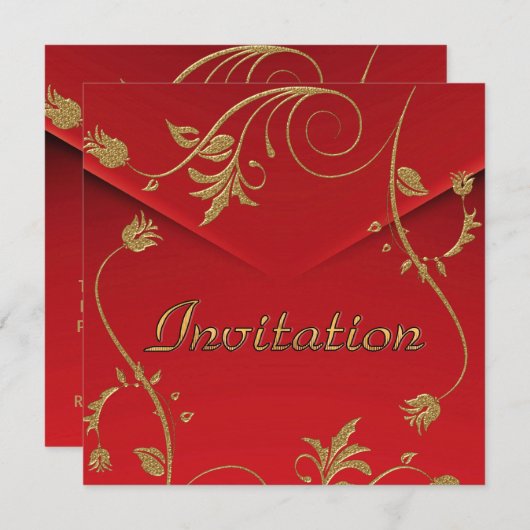 Uitnodiging Aziatische rode goudbloemen (Voorkant / Achterkant)