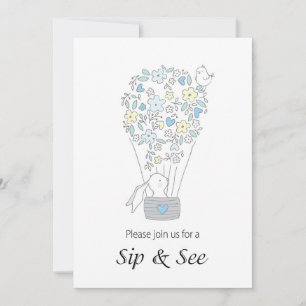 Uitnodiging Baby Boy Sip en Zie Bunny Bird