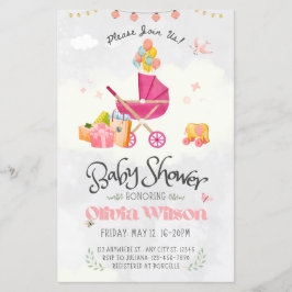 Uitnodiging baby shower, baby meisje