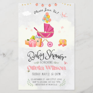 Uitnodiging baby shower, baby meisje