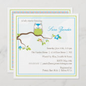 Uitnodiging baby shower - Blauwe en Groene Baby Ow (Voorkant / Achterkant)