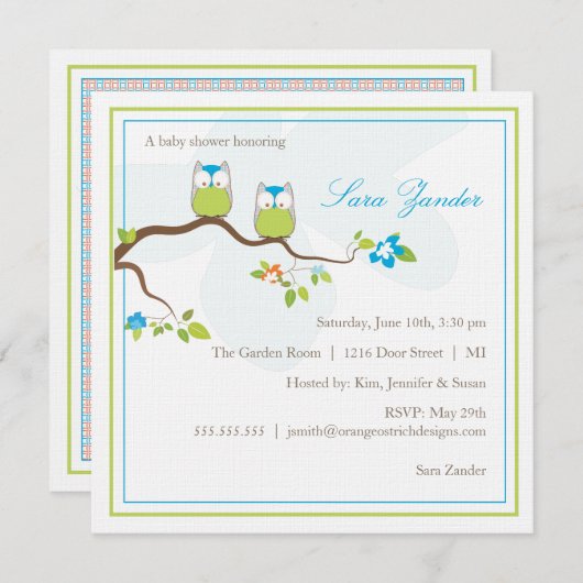 Uitnodiging baby shower - Blauwe Twin Baby Ownersh (Voorkant / Achterkant)