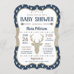 Uitnodiging Baby shower, marine, Burlap