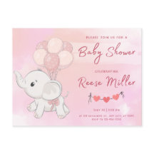 Uitnodiging baby shower, olifant, meisjes,