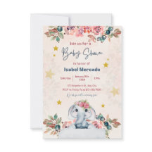 Uitnodiging baby shower, olifant, roze, enfant