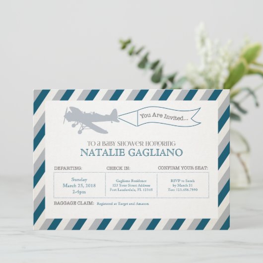 Uitnodiging Baby shower  propeller (Staand voorkant)