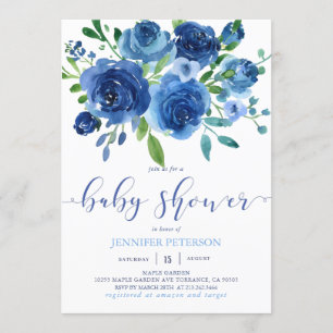 Uitnodiging Baby shower Rustic Blue Flowers