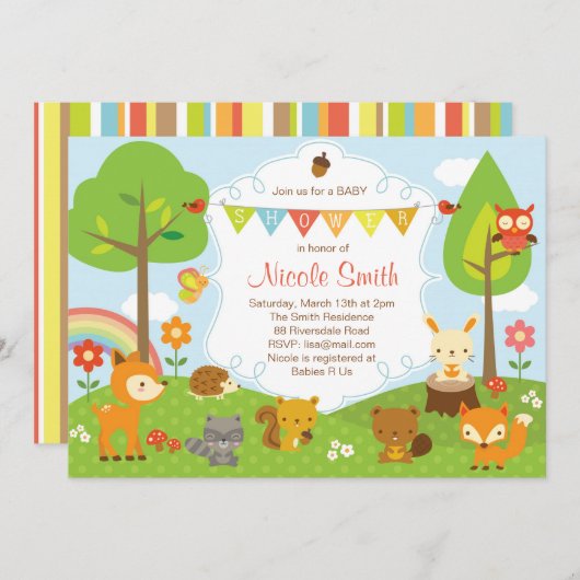 Uitnodiging Baby shower van bossen / Uitnodiging v (Voorkant / Achterkant)