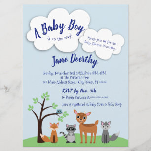 Uitnodiging Baby shower Woodland - Bosdieren
