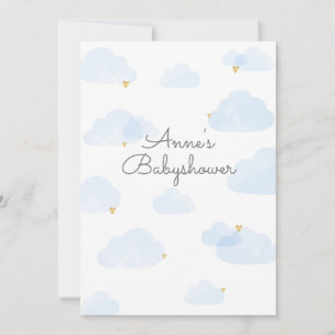 Uitnodiging babyshower jongen wolken lichtblauw