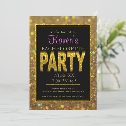 Uitnodiging Bachelorette | Glitter (Staand voorkant)