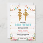 Uitnodiging ballerina tweeling shower feest (Voorkant)