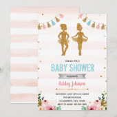 Uitnodiging ballerina tweeling shower feest (Voorkant / Achterkant)